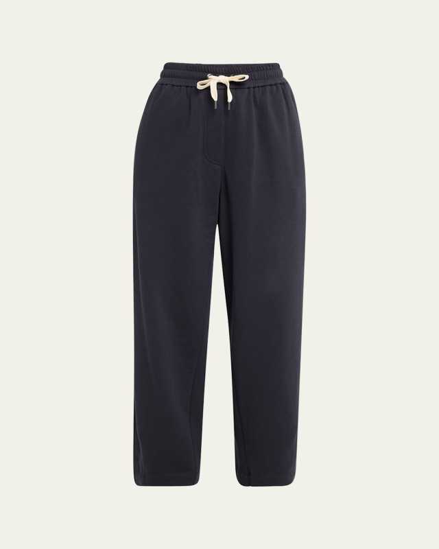 Piquet Fleece Wide-Leg Pull-On Tennis Pants